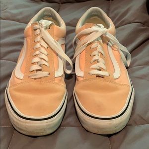 pinkish yellow leather vans